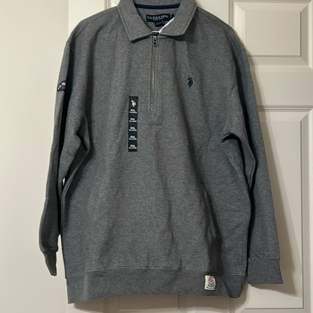 NWT US Polo Assn Cotton Blend Quarter Zipper Fleece Pullover with Collar.
